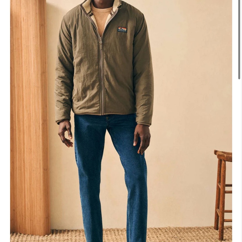 Faherty Steven Paul Judd High Pile Fleece Reversible Jacket in Sand Dune Size L - Picture 2 of 12